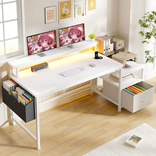 Ljustra Gaming Desk with Drawers Printer Space Computer Desk Study Office