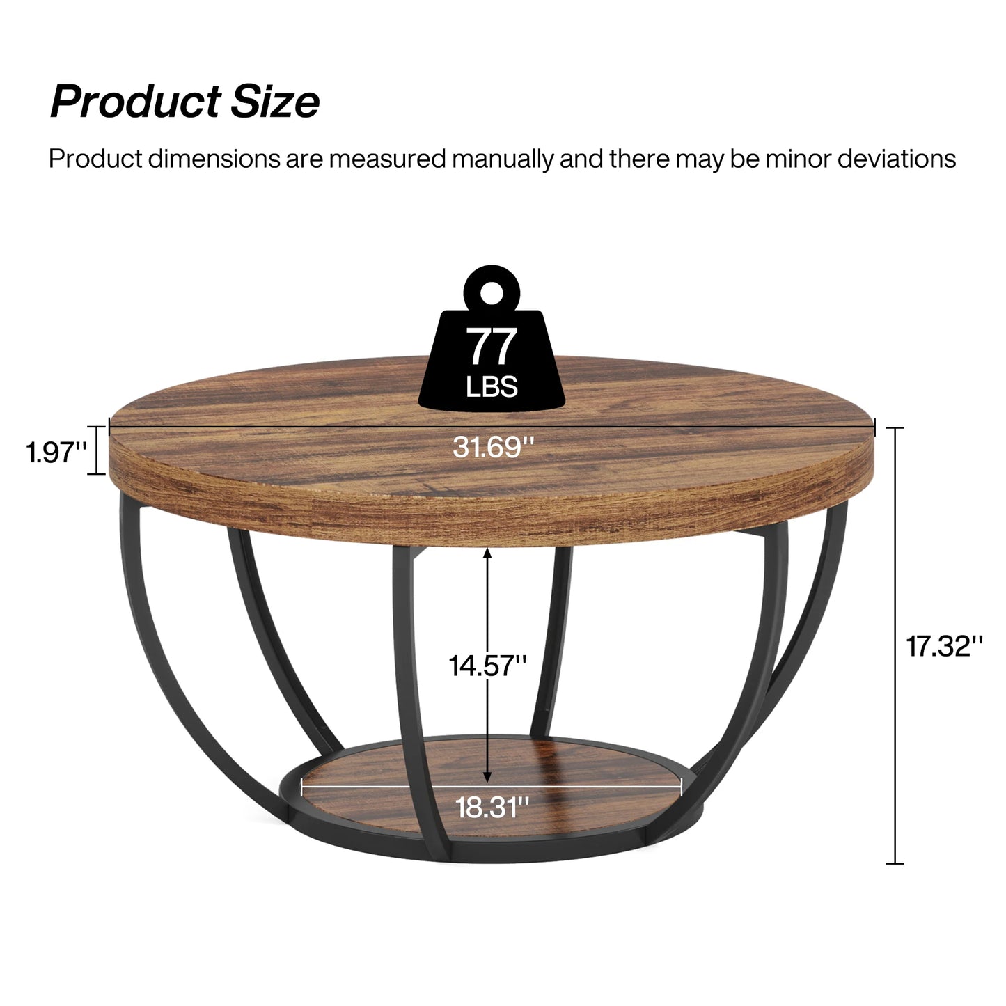 Ljustra Modern Round Coffee Table 31.7 Inch Industrial Design