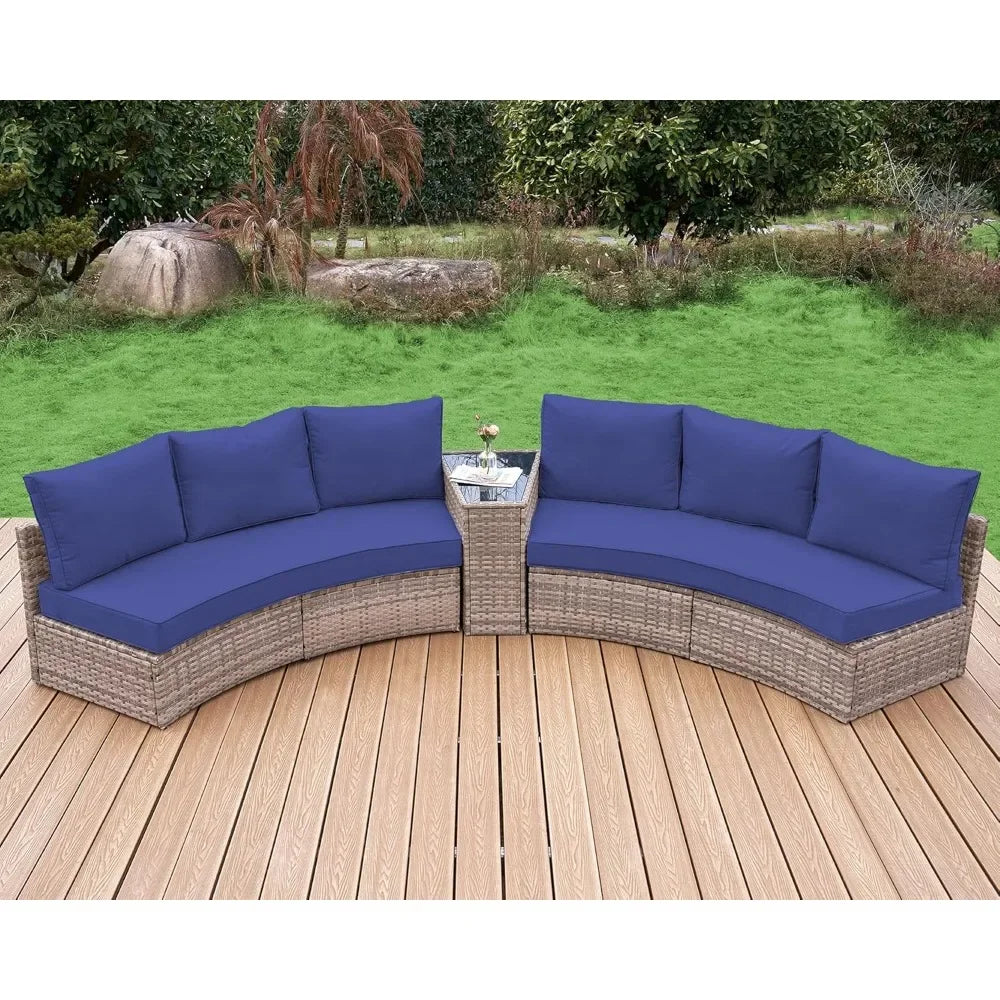 Ljustra Half-Moon Sectional Sofa Set Outdoor Patio Furniture with Cushions