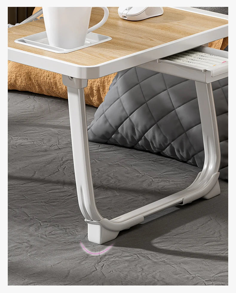 Foldable Laptop Bed Desk Portable Adjustable Height with Storage Drawers