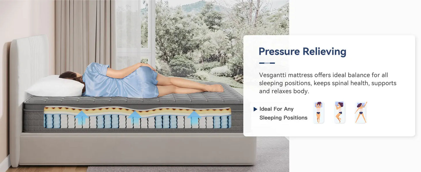 Ljustra 12 Inch Hybrid Queen Mattress Memory Foam Pocket Spring