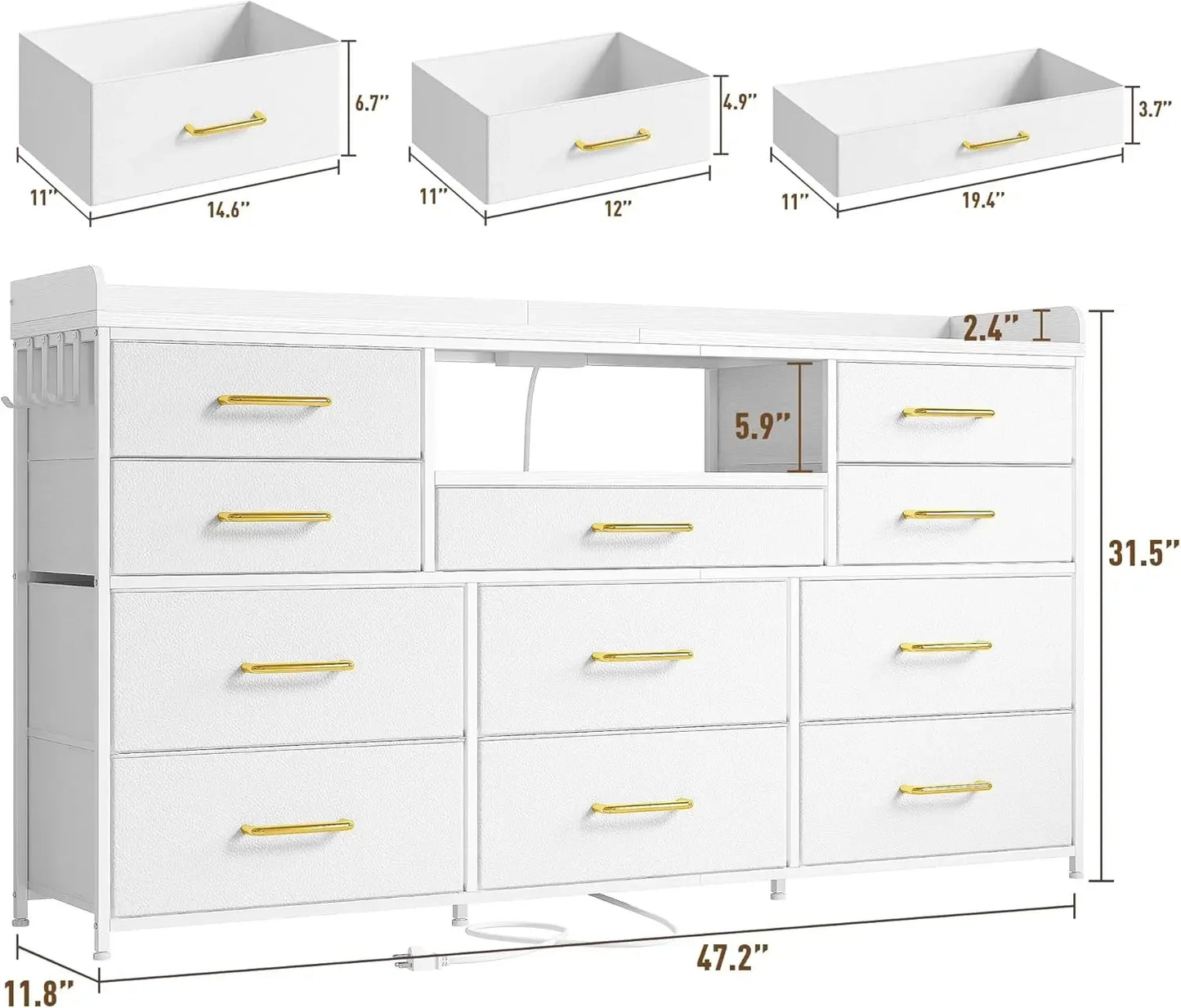 Ljustra Dresser with 11 Drawers LED Lights Charging Station for 60" TV