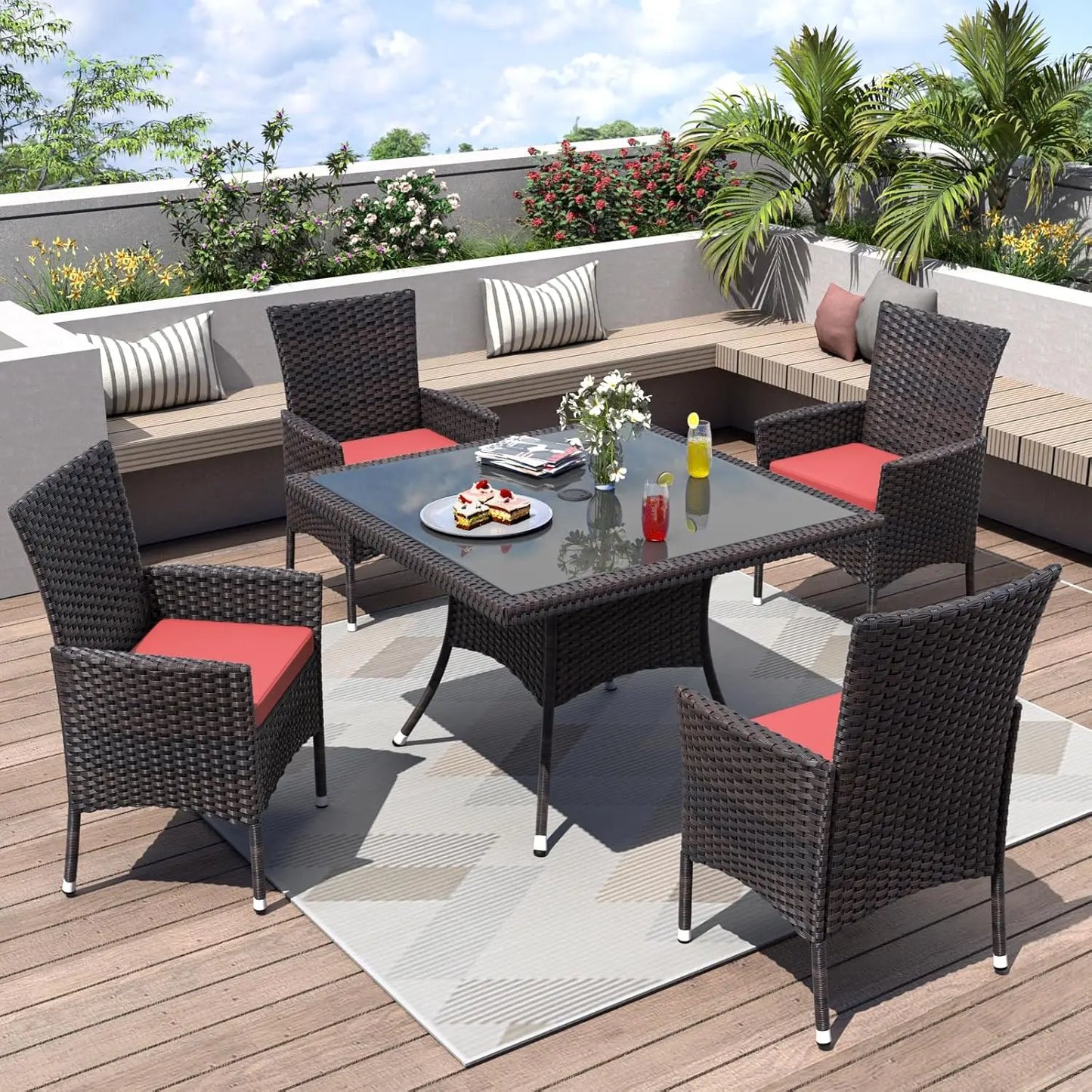 10 Piece All-Weather Wicker Patio Dining Set with Cushions and Table