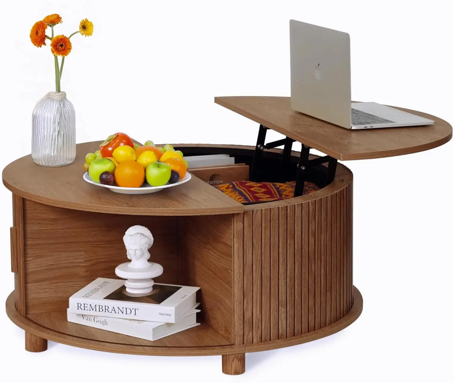 Round Lift Top Coffee Table with Storage Mid Century Modern Design