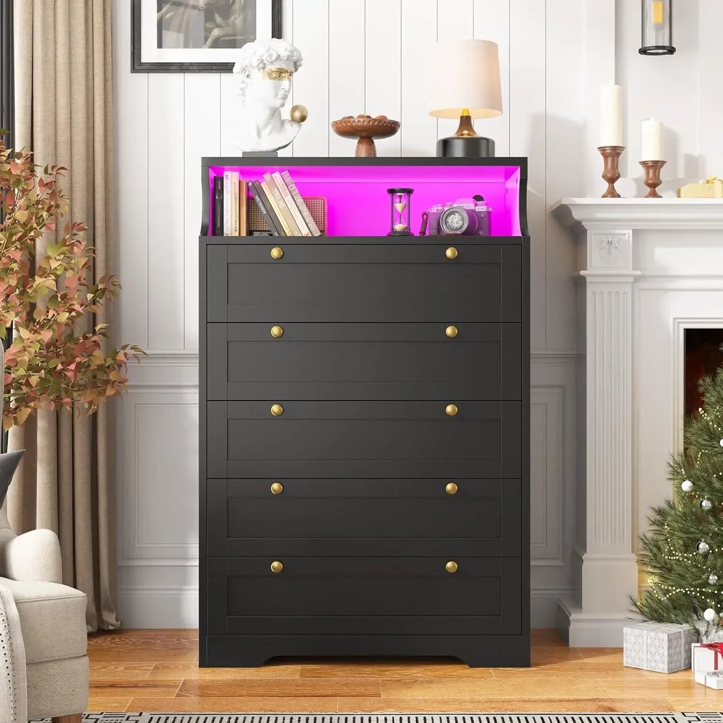 Ljustra 5 Drawer Tall Dresser with LED Lights for Bedroom Storage