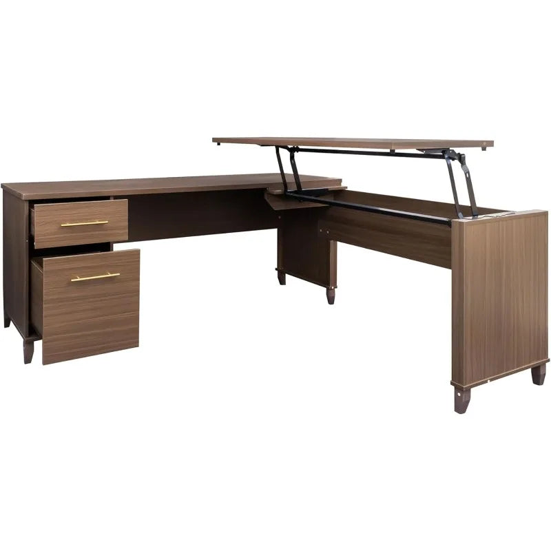 L-Shaped Ergonomic Home Office Desk Sit Stand with Storage Cabinet