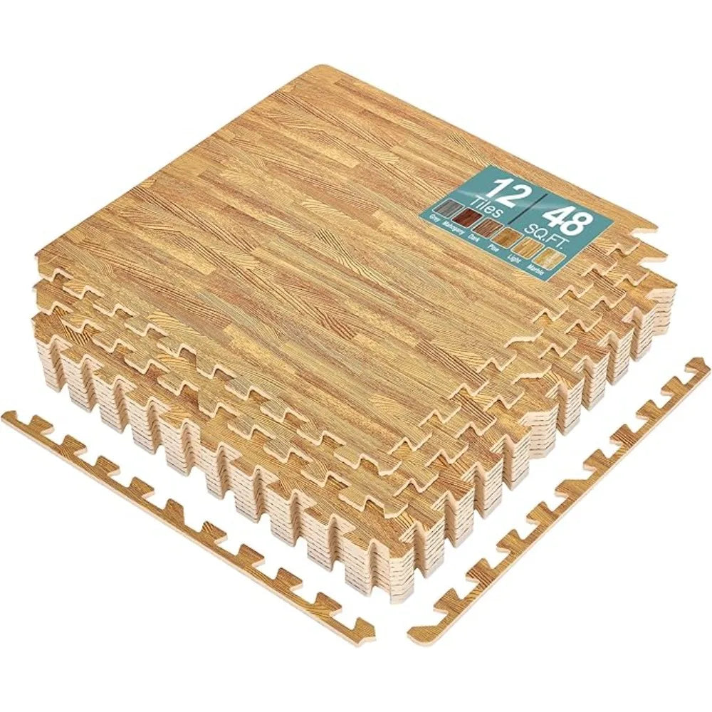12 Tiles Wood Grain Floor Tiles Foam Mat 48 Sq Ft Exercise Mats