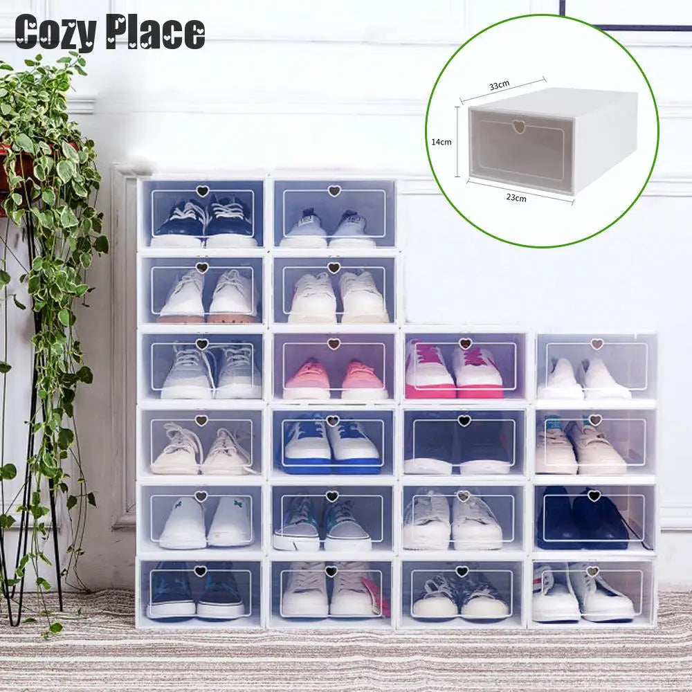 20pcs Stackable Transparent Shoe Organizer Storage Box Rack Case