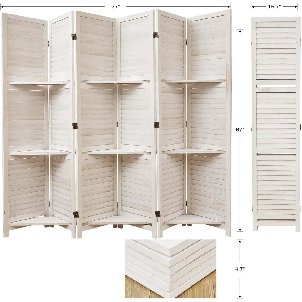 Folding Wood Room Divider with Shelves for Home Office and Study