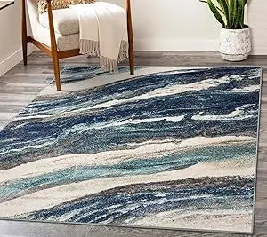Lagos Collection 7983 Blue Art Deco Area Rug 8x10 Transitional Indoor