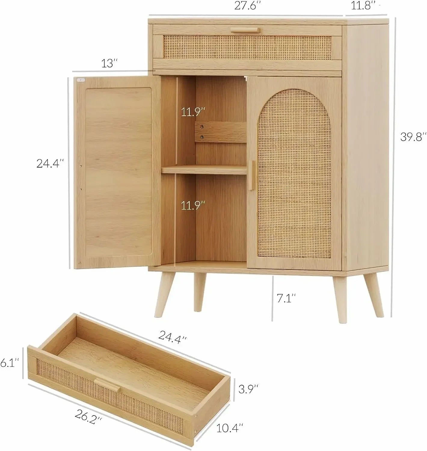 Rattan Storage Cabinet Buffet Sideboard Coffee Bar Accent Floor Cabinet