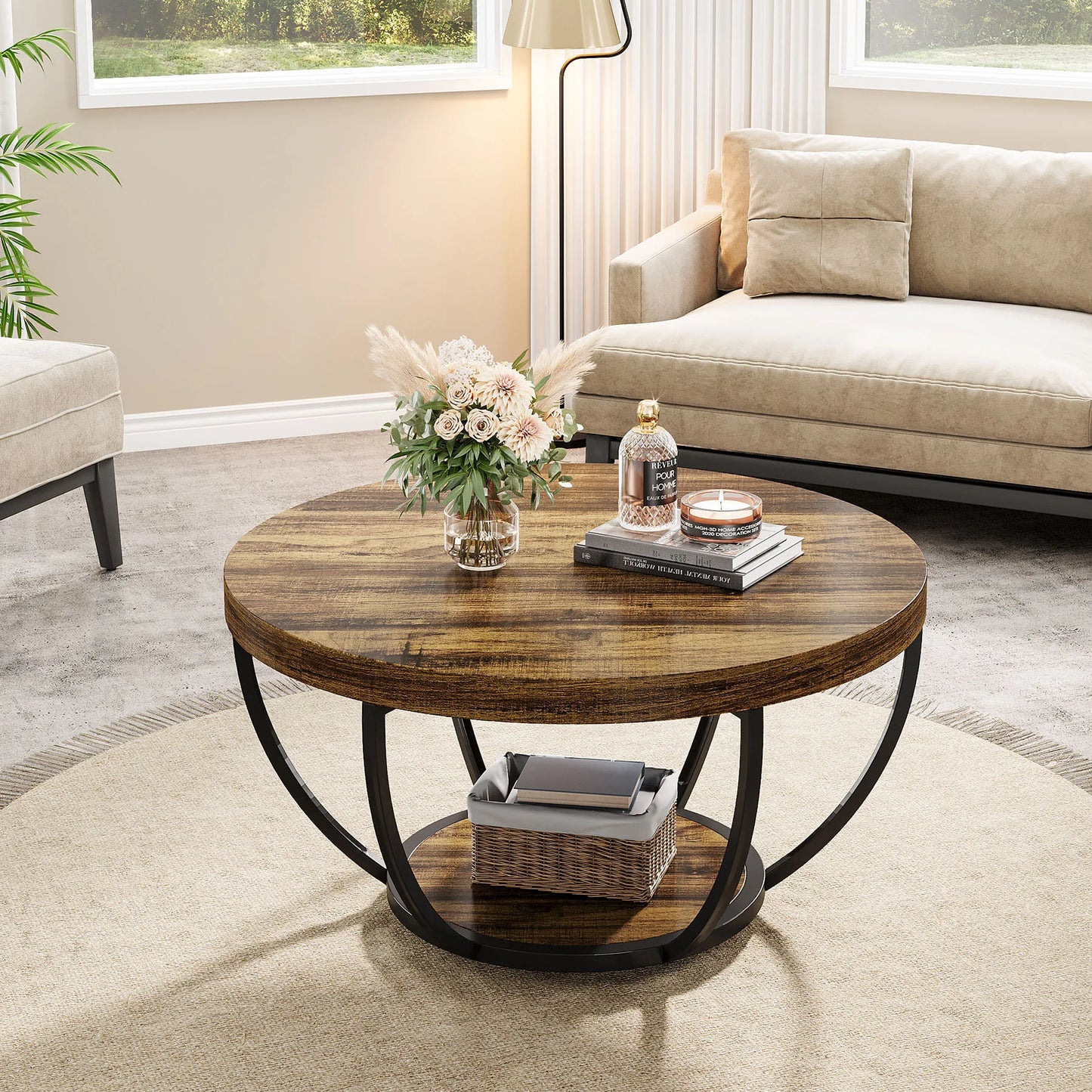 Ljustra Modern Round Coffee Table 31.7 Inch Industrial Design