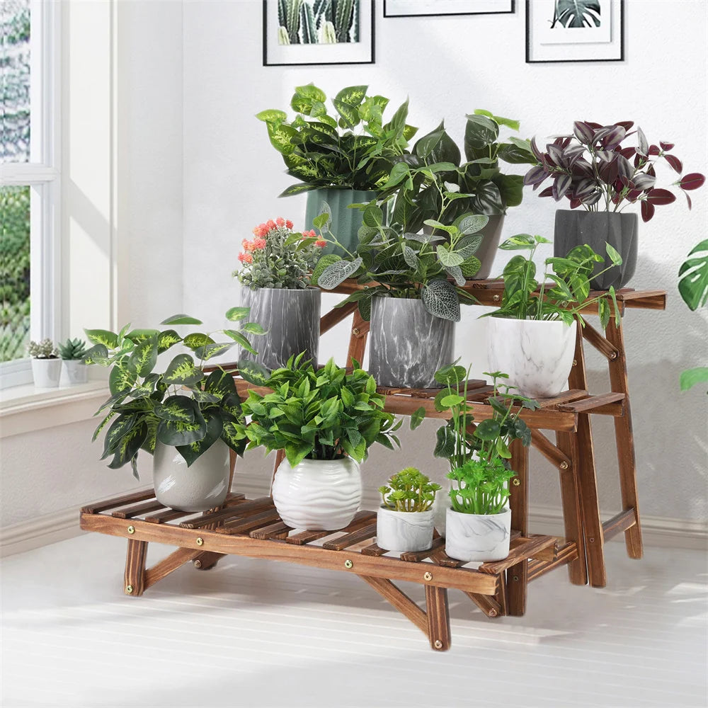 Large 3 Tier Step Plant Stand Wood Ladder Shelf Indoor Outdoor Display