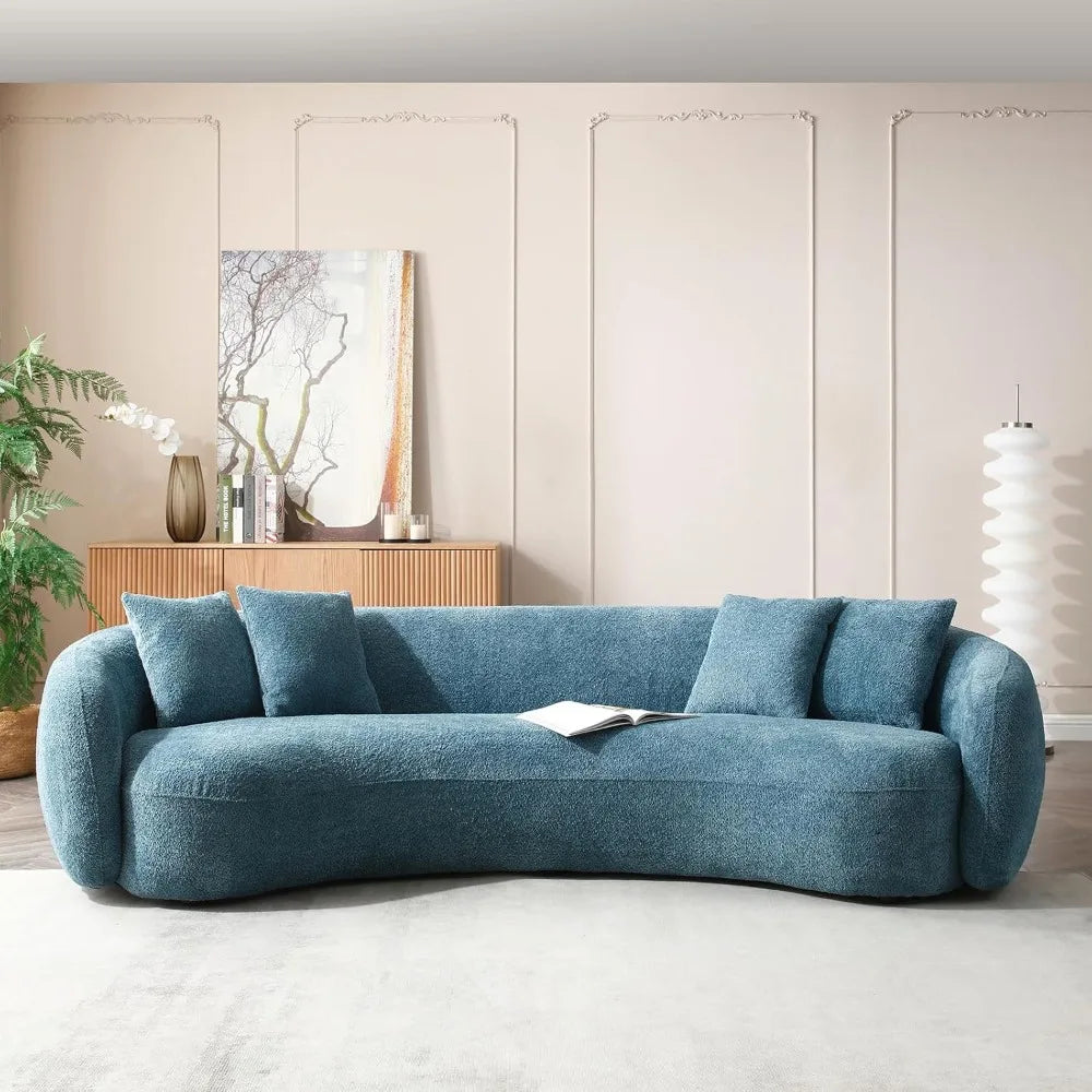 Ljustra 5-Seater Half Moon Sofa, Modern Minimalist Teddy Velvet Oversized Lounge, Blue
