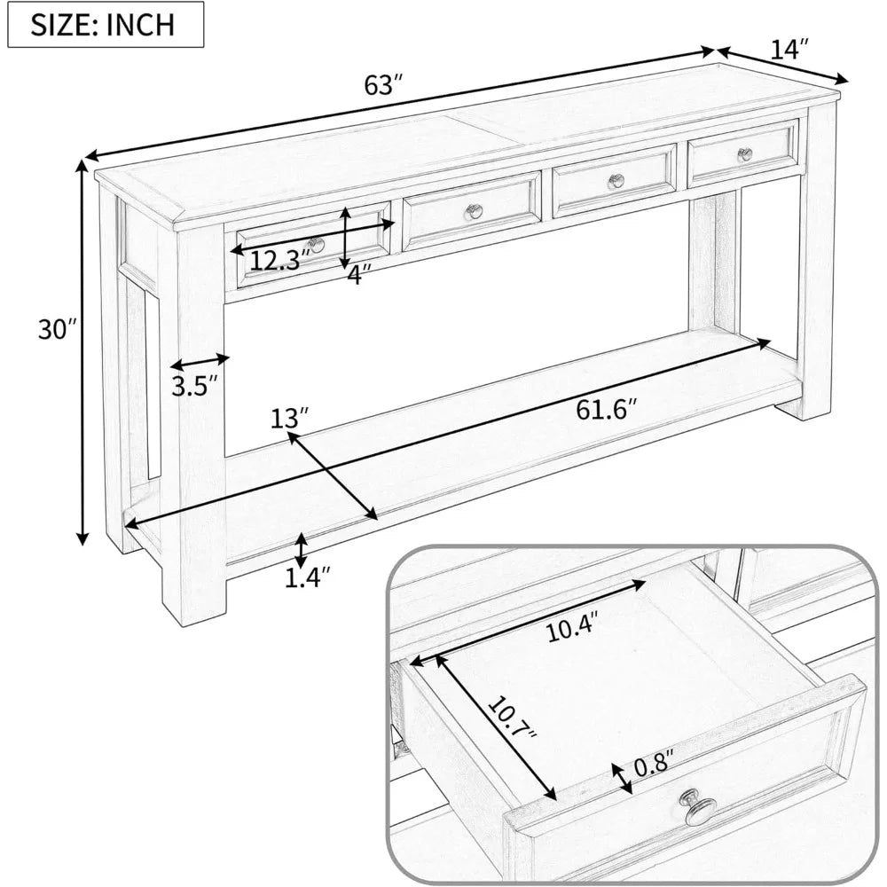 64 Inch Rustic Console Table with Drawer Shelf Storage for Entryway