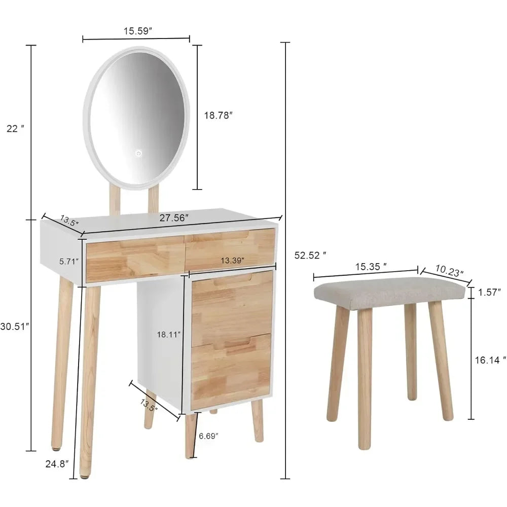Small Vanity with 4 Drawers Adjustable Lighting Mirror for Small Spaces