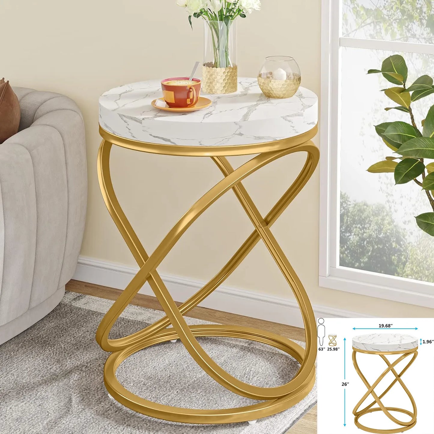 Square End Table Modern 2-Tier Side Table Bedside Table Storage