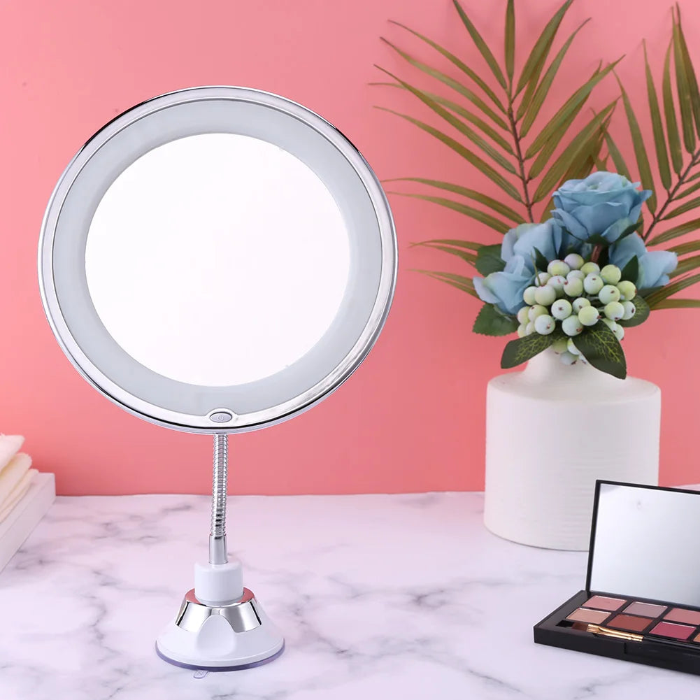 10X Magnifying Suction Mirror with LED Light 360 Degree Swivel