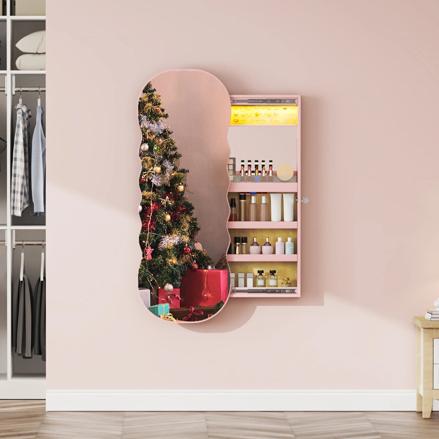 Ljustra Jewelry Armoire with LED Lights Lockable Hanging Organizer Cabinet