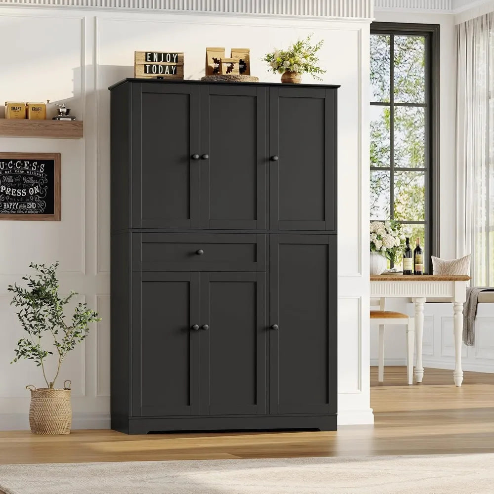 68 Inch Tall Kitchen Pantry Storage Cabinet Modern Hutch Freestanding