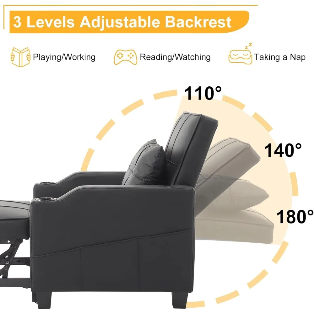 Sleeper Chair Convertible Sofa Bed with USB Ports Adjustable 3-in-1
