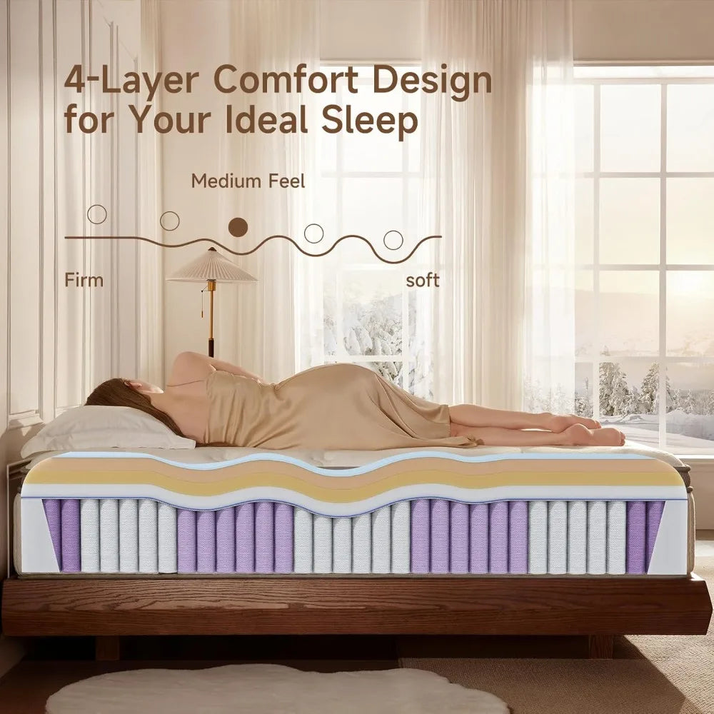 Ljustra Queen Mattress Cooling Gel Memory Foam Hybrid Pressure Relief