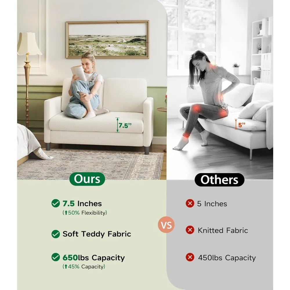 Ljustra 51" Loveseat Sofa Comfy Teddy Couch Tool-Free Setup Living Room