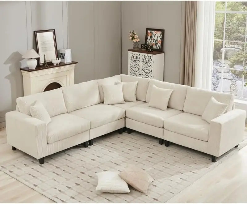 L Shaped Couch Oversized Sectional Sofa Set Deep Seat 5 Pillows