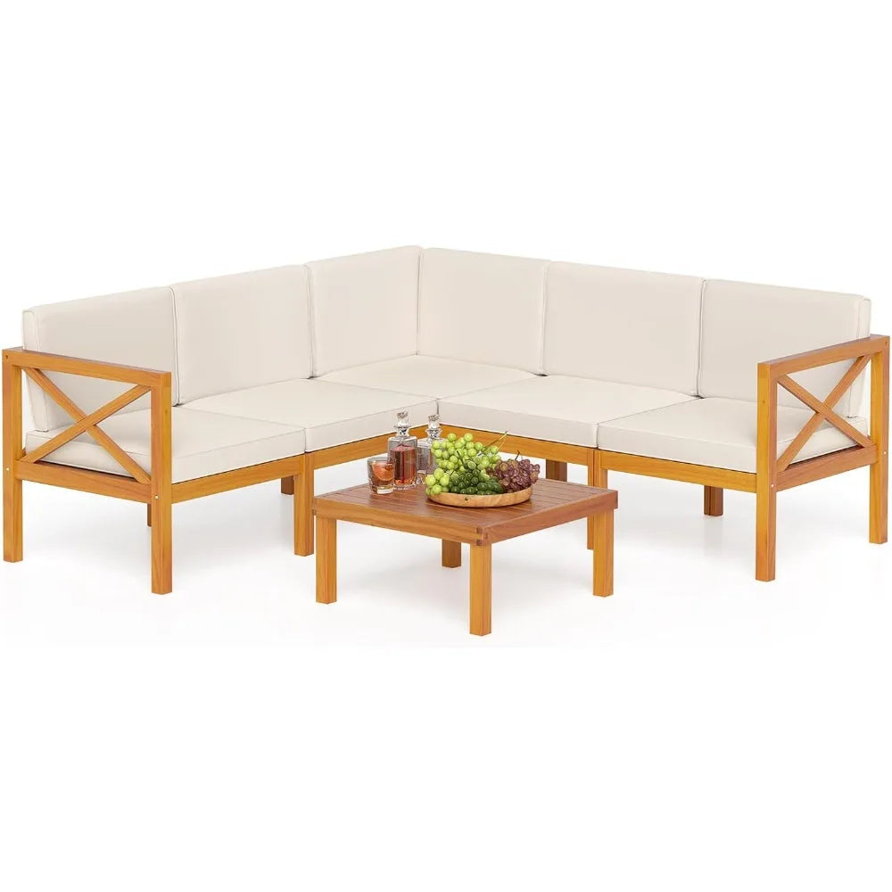 Ljustra 6 Piece Acacia Wood Patio Furniture Set Outdoor Sectional