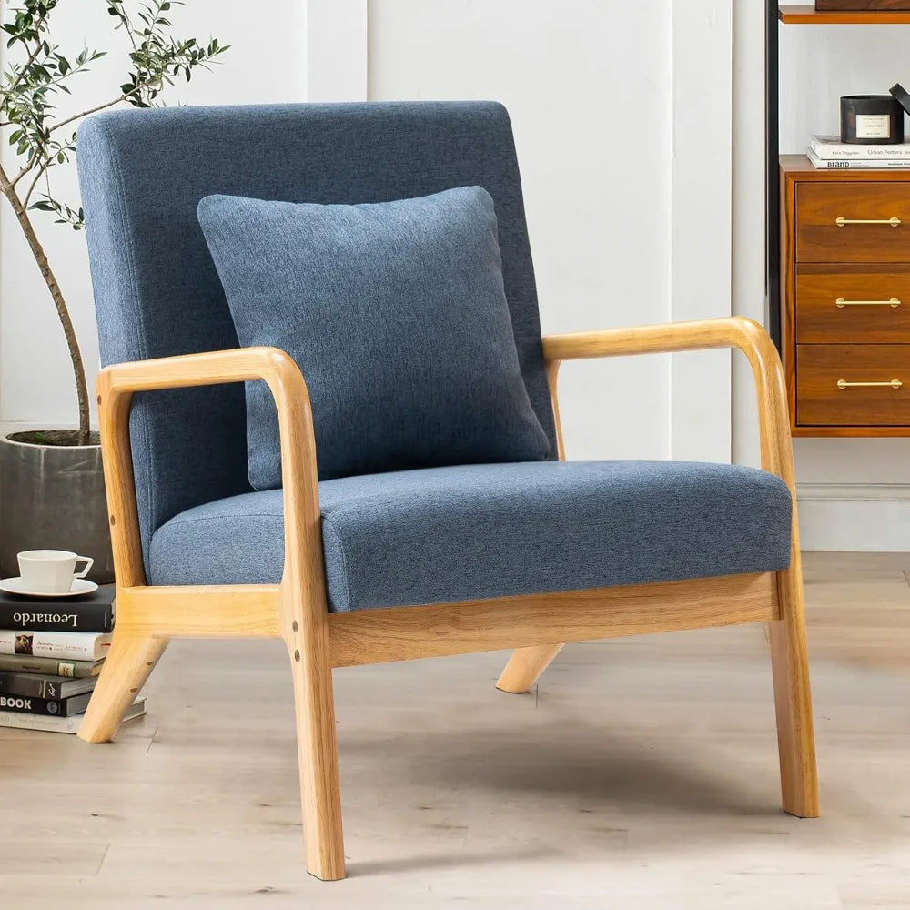 Mid-Century Modern Accent Chair Upholstered Lounge Chair with Pillow