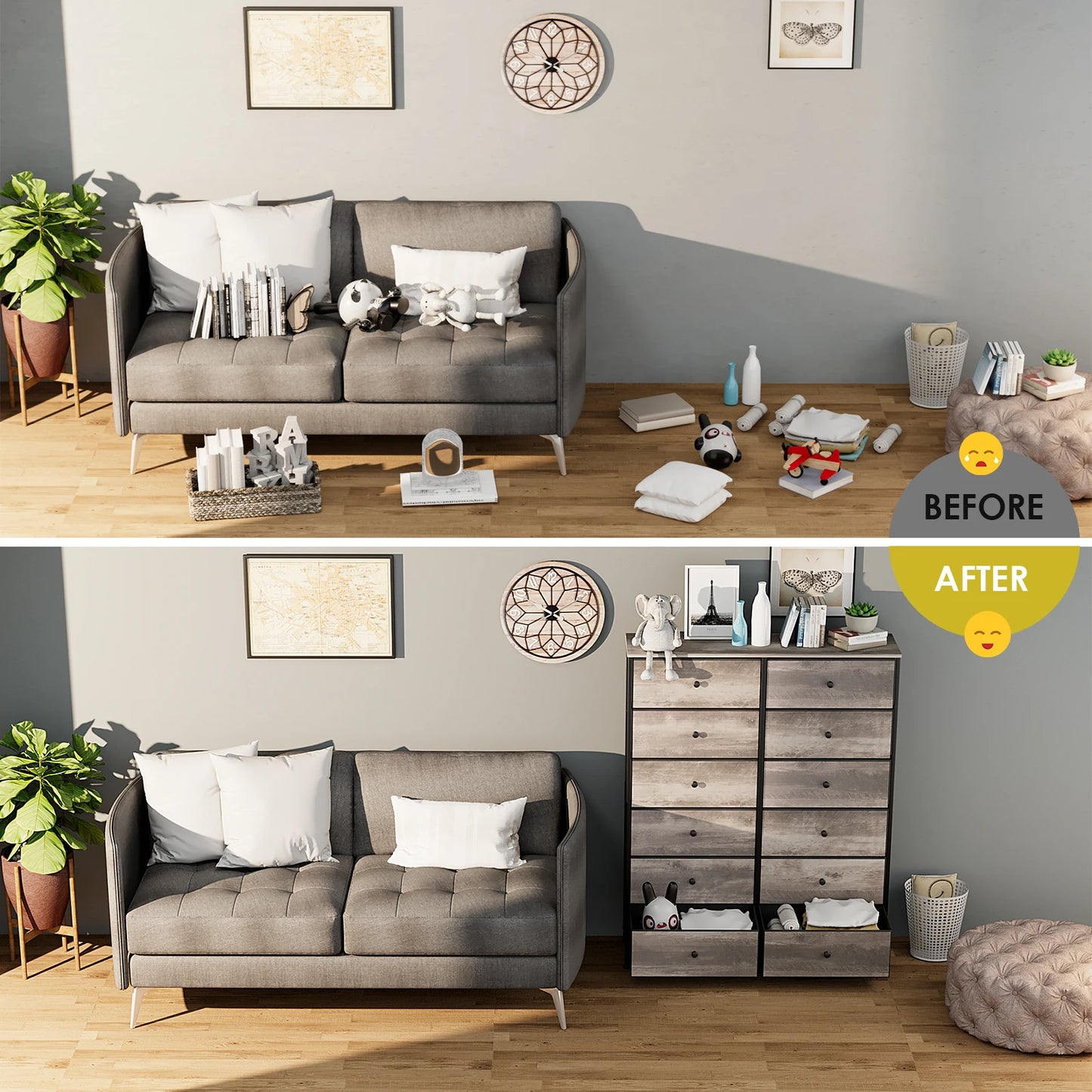 **** Chest of Drawers Fabric Storage 8/12 Drawers Wooden Top Metal Frame