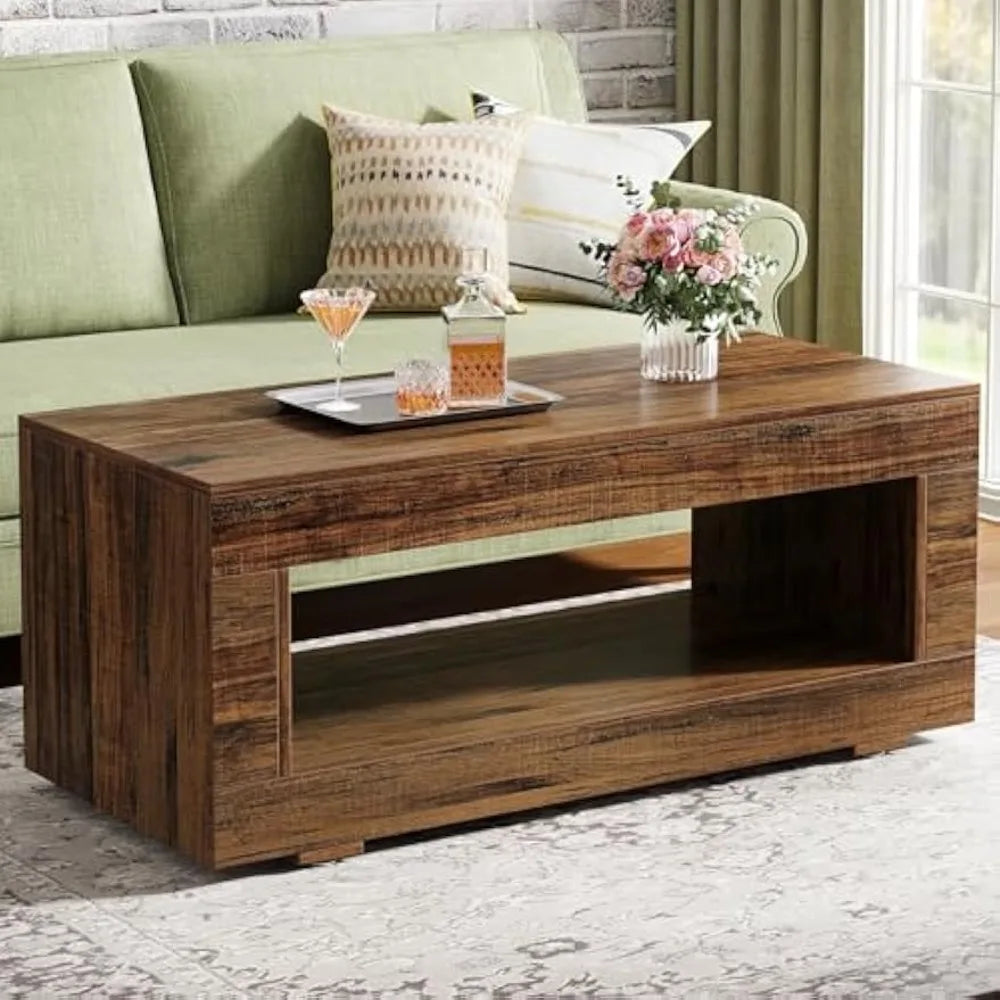 43 Inch Farmhouse Coffee Table with Storage Rustic Center Table