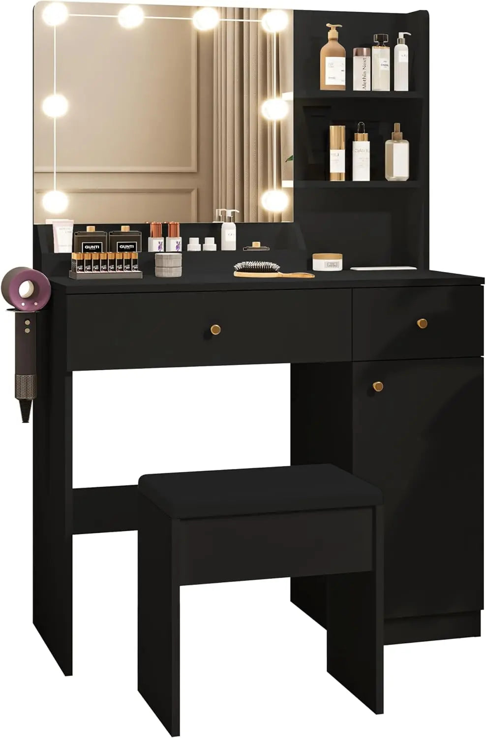 Vanity Desk with LED Mirror and Lights Makeup Table with Storage Cabinets