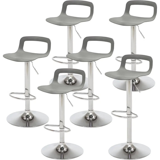 Contemporary Chrome Air Lift Adjustable Swivel Bar Stool Set of 6 Gray