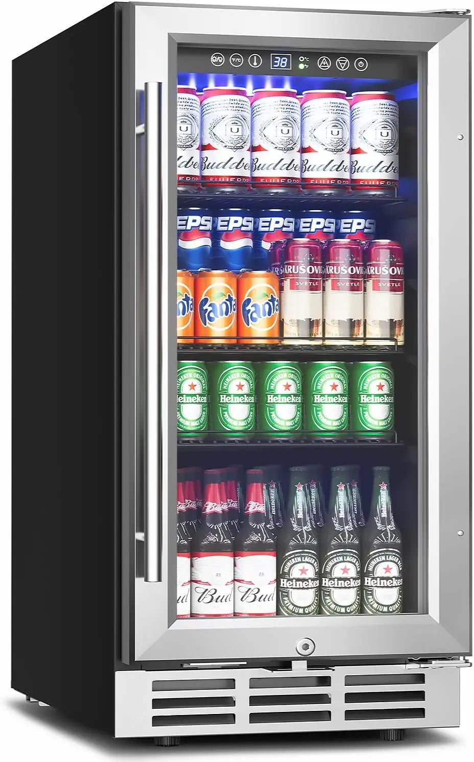 15 Inch Beverage Refrigerator Under Counter 126 Cans Built-in Fridge