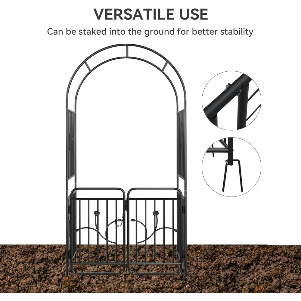 Metal Garden Arbor with Gate Outdoor Arch for Climbing Plants Weddings