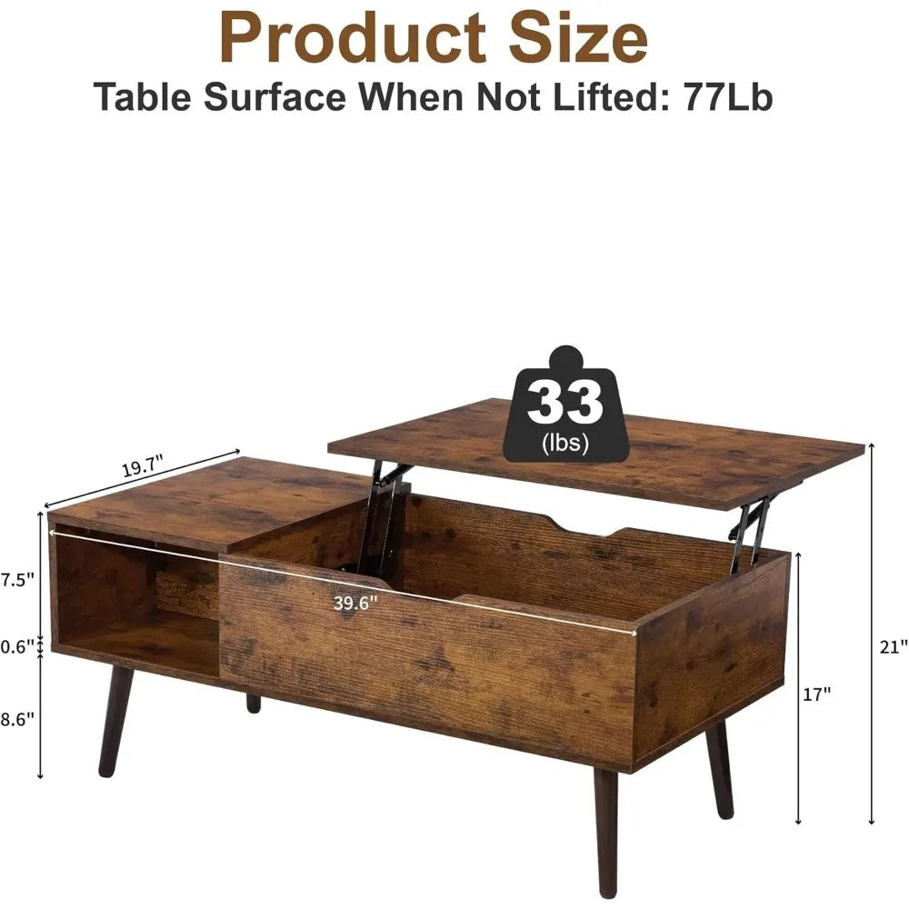 39 Inch Lift Top Coffee Table with Hidden Storage Compartment Modern Design