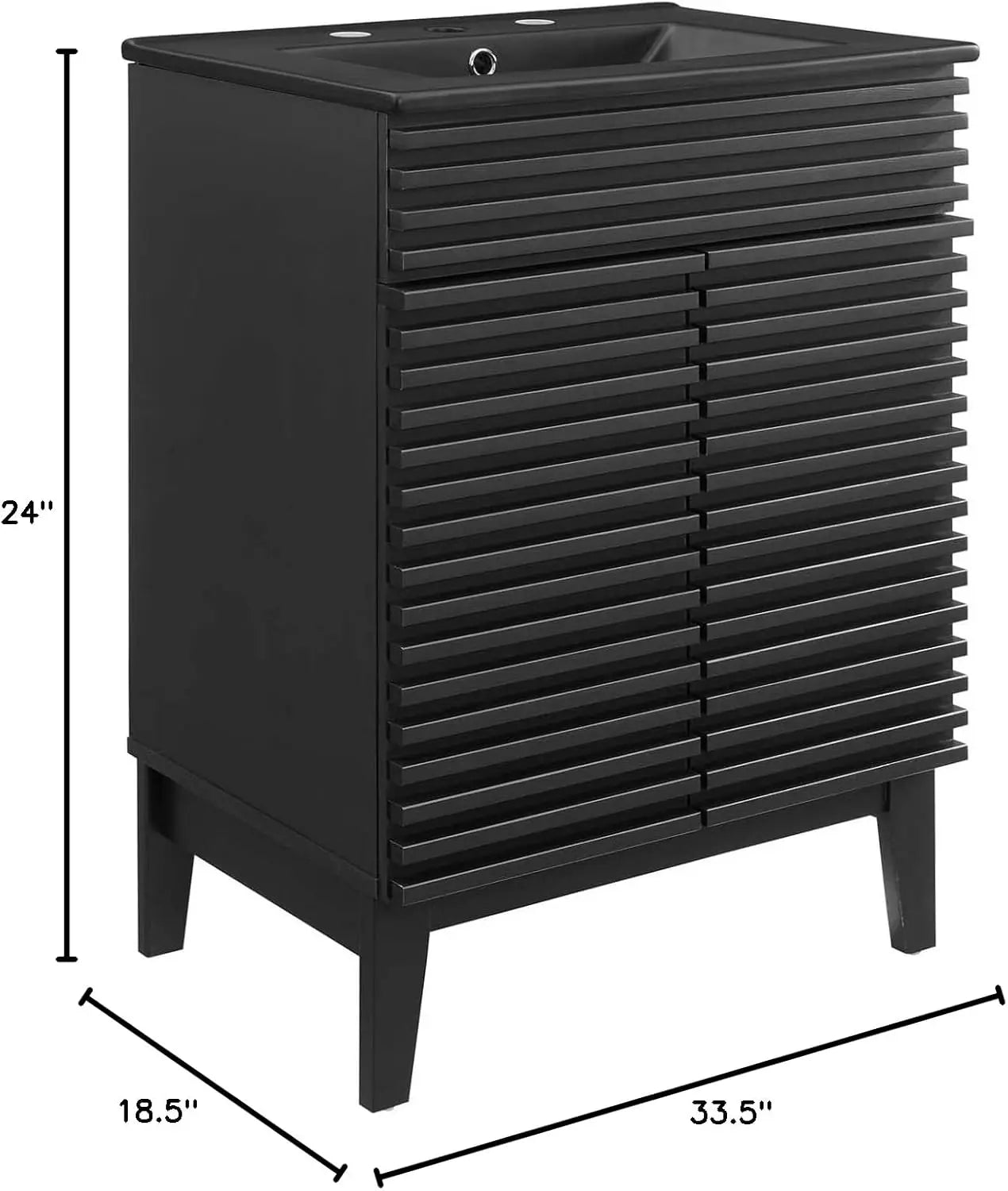 Render 24 Inch Bathroom Vanity Sink Modern Black Wood Cabinet