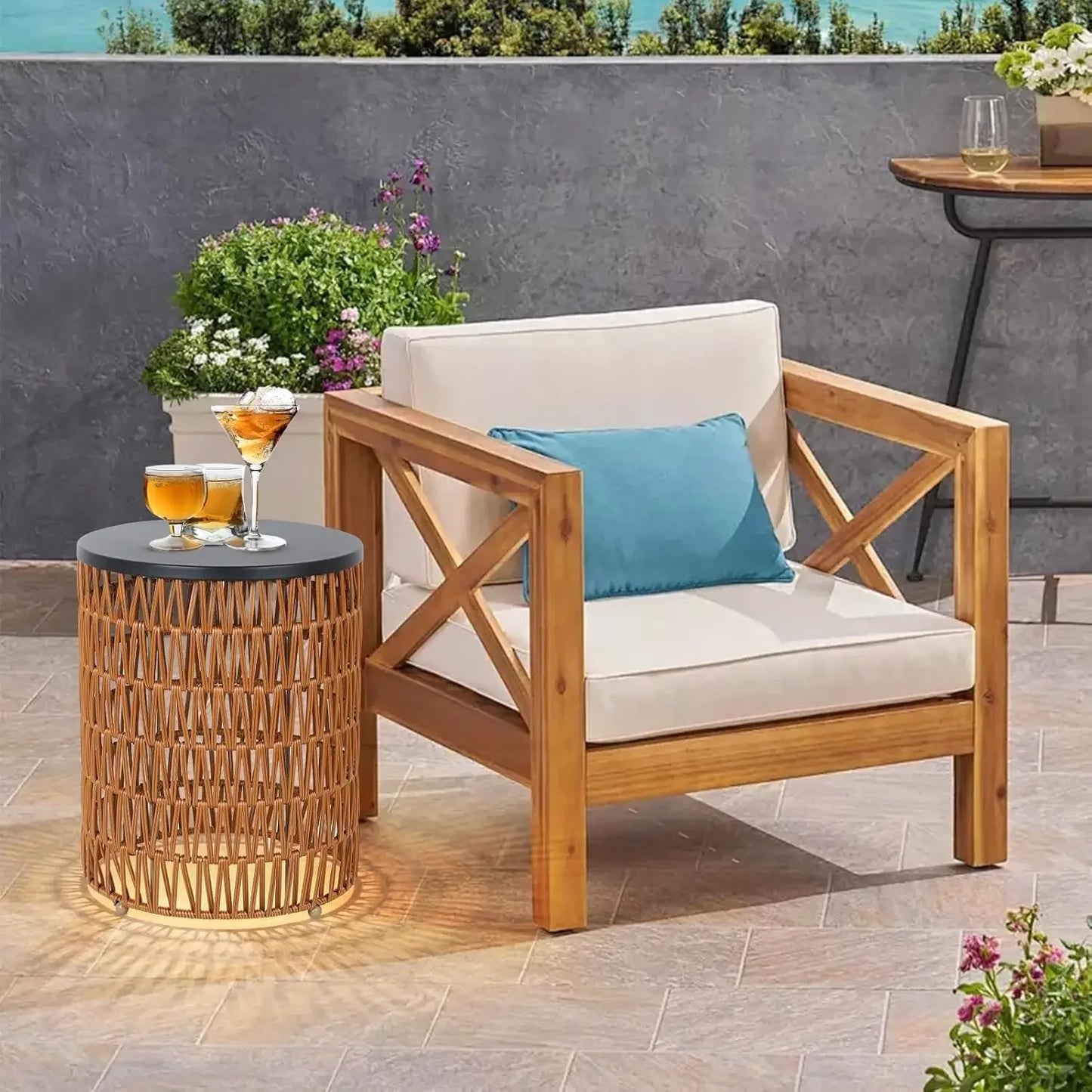Outdoor Side Table with Dimmable Light Remote Control 2-Pack