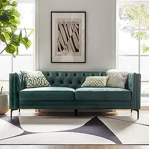84 Inch Faux Leather Sofa Couch Mid Century Modern 3-Seater Living Room