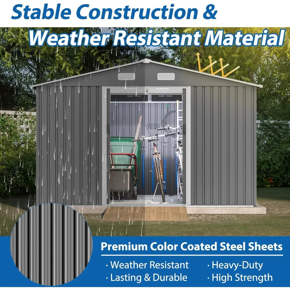 10X8 FT Outdoor Storage Shed Metal Tool Storage with Lockable Doors