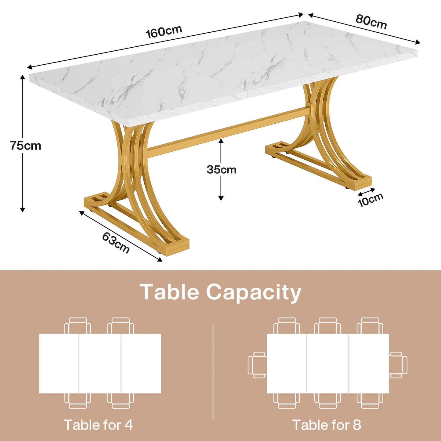 Ljustra 63 Inch Dining Table Rectangular Kitchen Faux Marble Modern Design