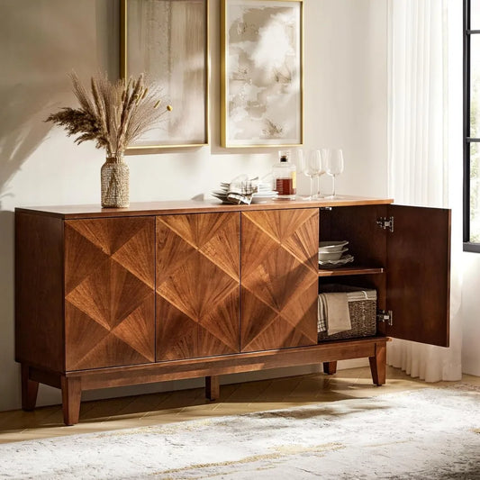 Mid Century Modern Walnut Console Cabinet 60 Inch Sideboard Buffet