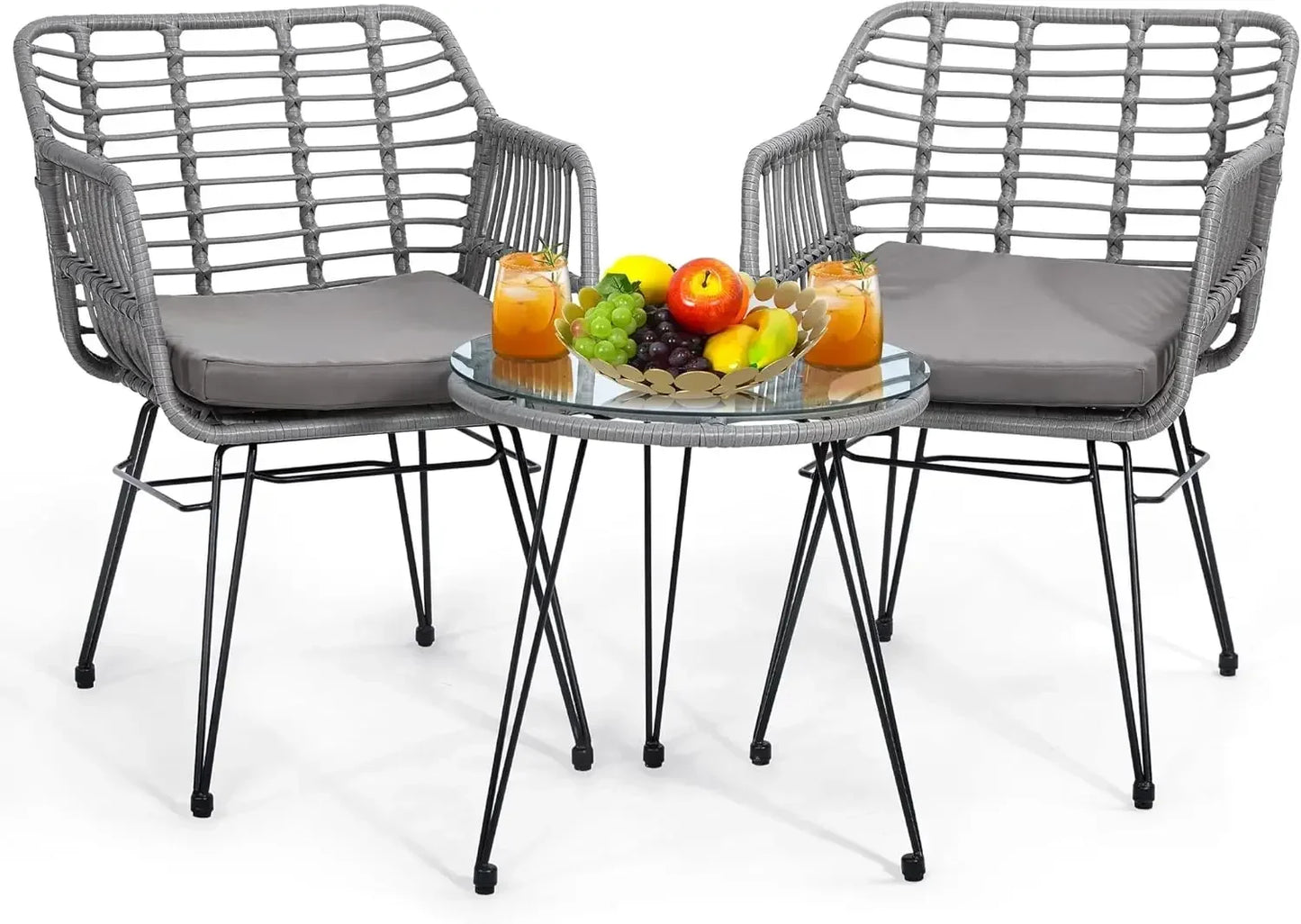5 Piece Wicker Bistro Patio Furniture Set with Chairs Ottomans Table