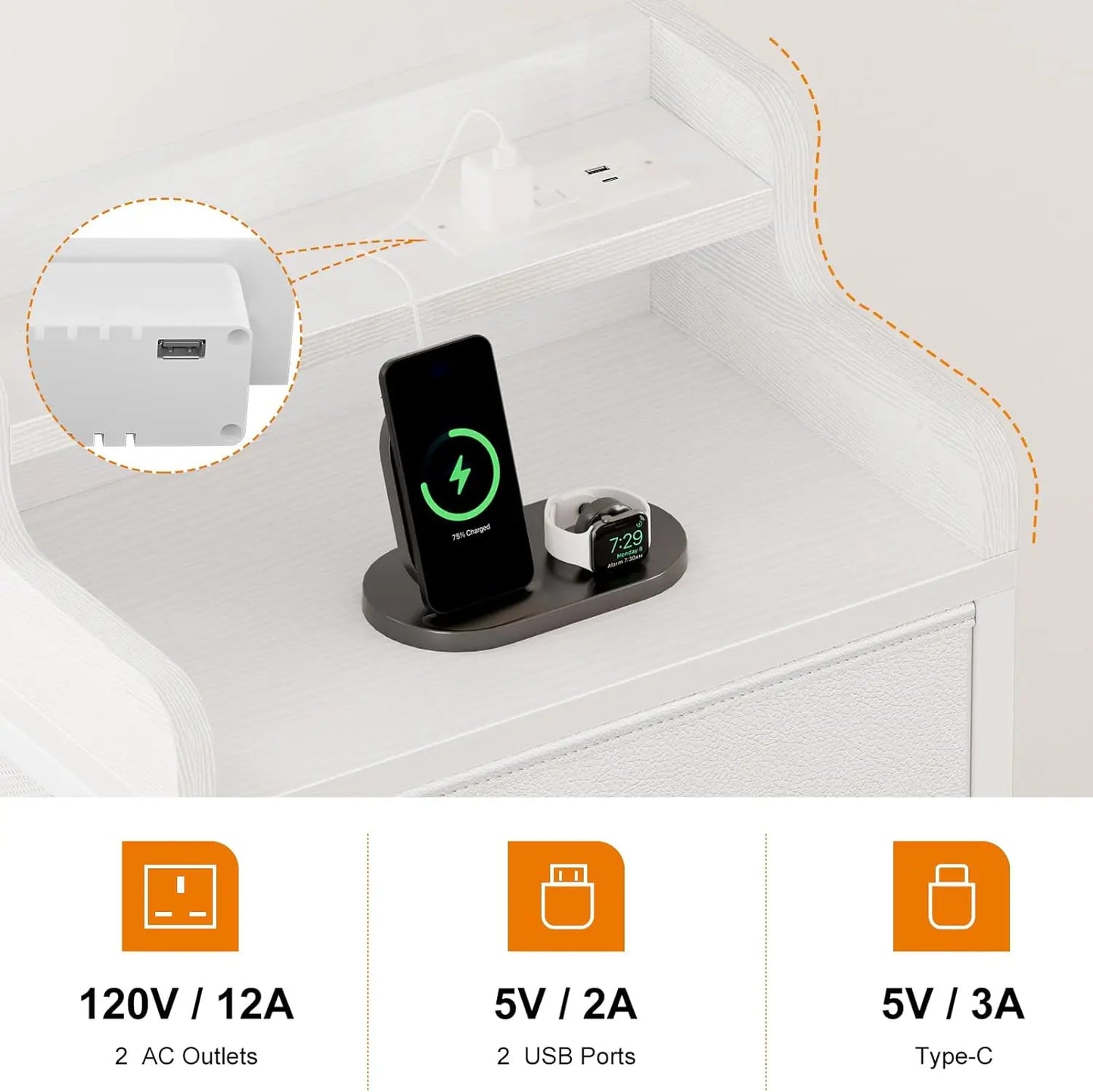 Dresser Bedroom Charging Station LED Lights 6 Drawers Tall Night Stand