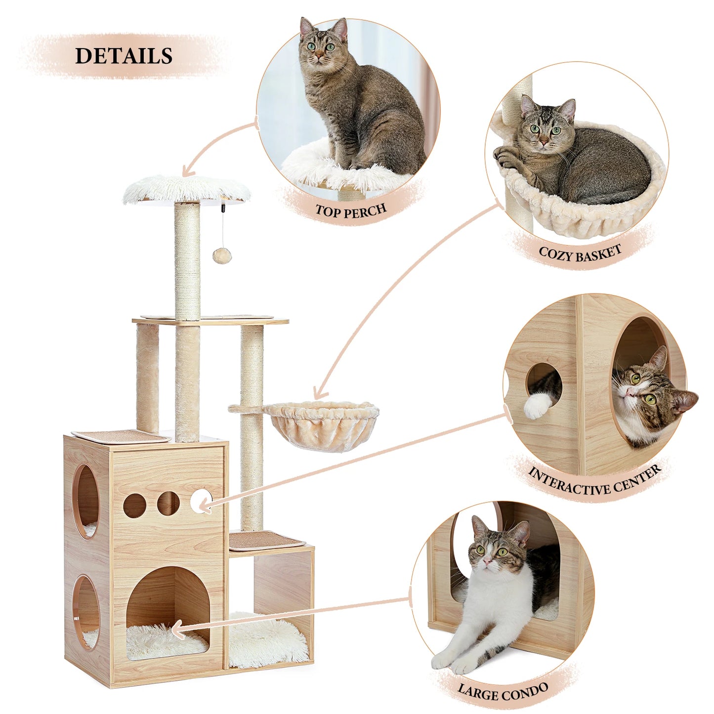 Ljustra Cat Tree Tower with Sisal Posts Large Perch Hammock Cozy Condo