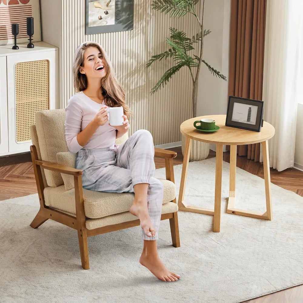 Ljustra Mid-Century Lounge Chair Wide Armrest Teddy Fleece Chair