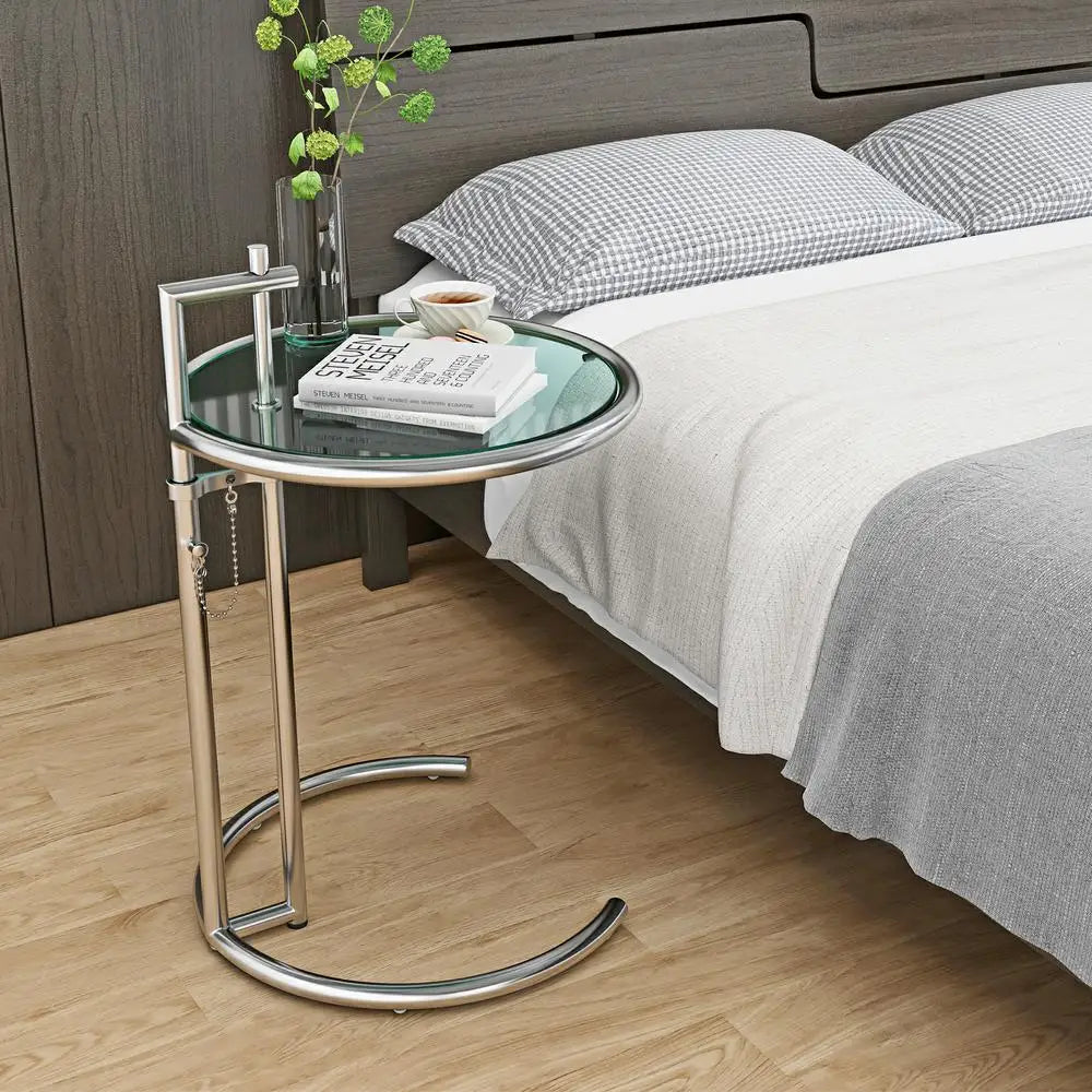Modern Adjustable Chrome-Plated Glass Coffee Table Side End Table