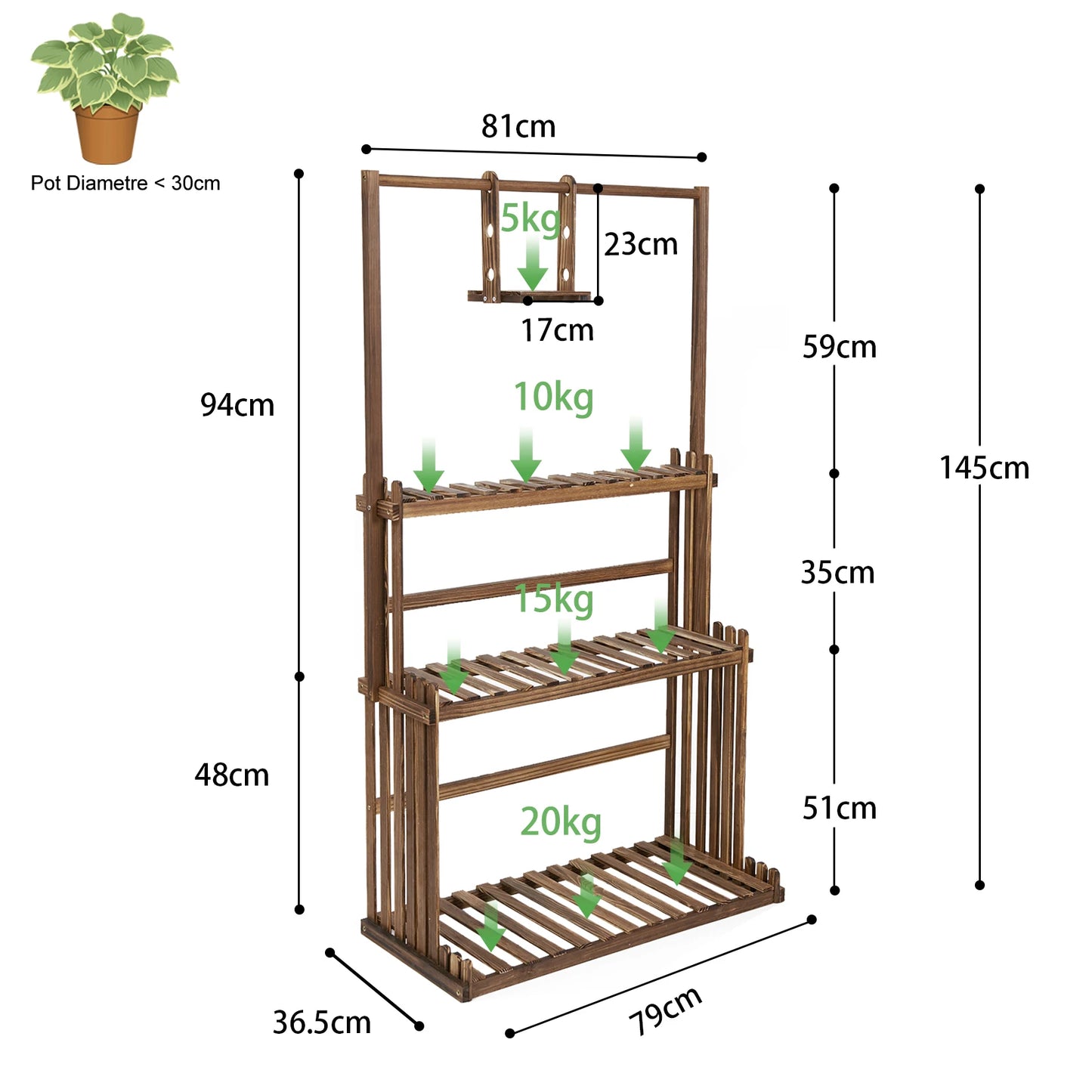 Heavy Duty Wood Plant Stand Indoor Outdoor 3 Tier Hanging Rack