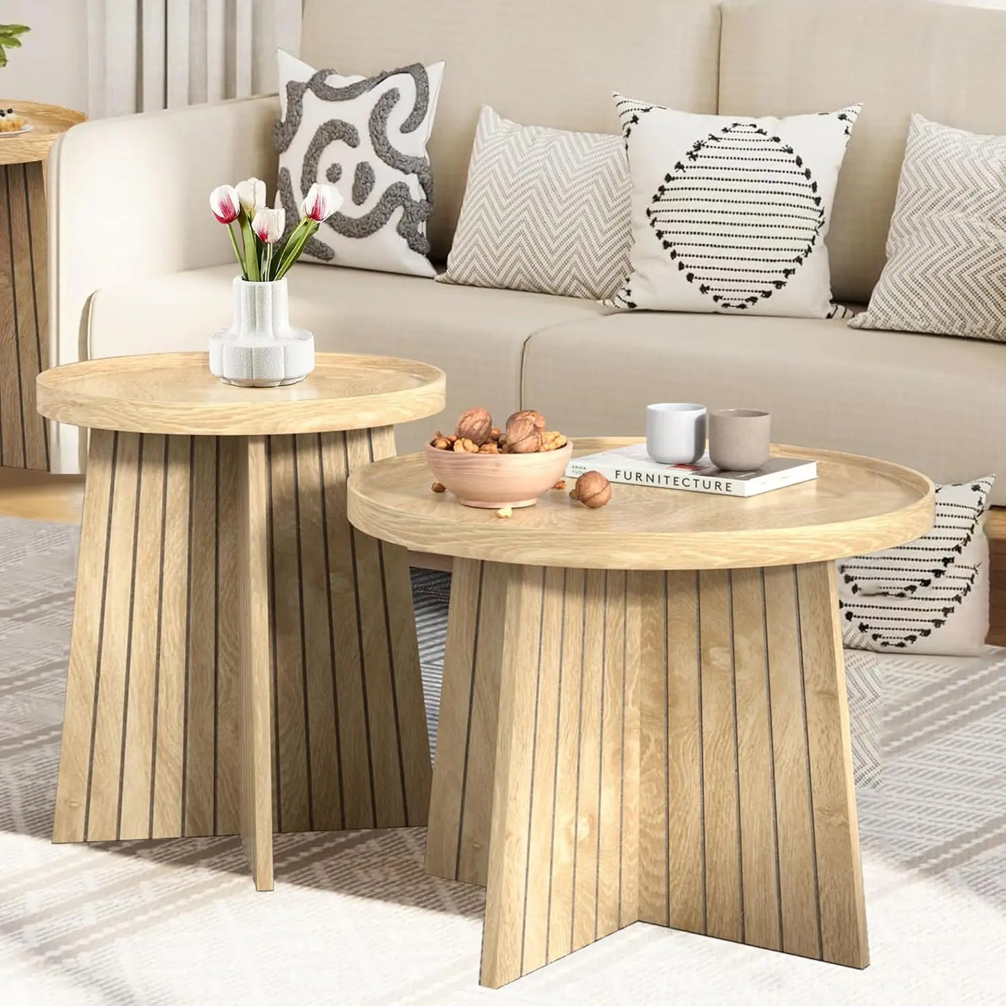 Round Nesting Coffee Table Set Modern Small Living Room Bedroom Office